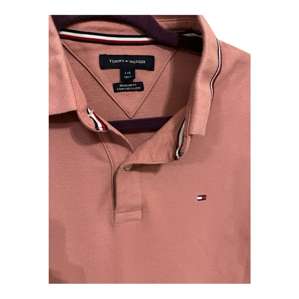 Tommy Hilfiger Pink Polo Shirt Short Sleeve‎ Block Logo Classic Fit Size Large - Picture 5 of 7